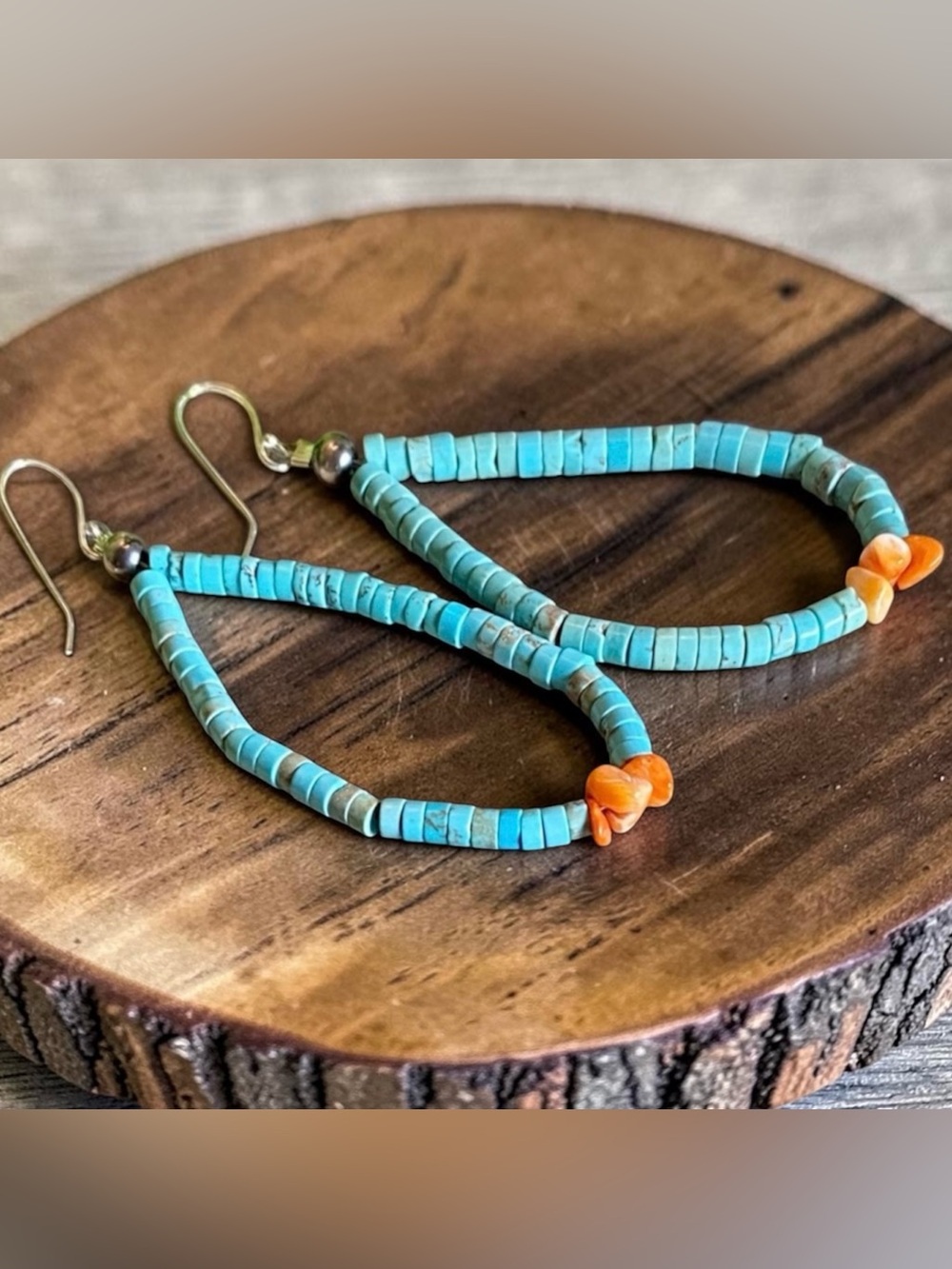 E1 Turquoise & orange spiny oyster sterling silver earrings | sz 3”